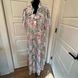 Crown & Ivy Pink and Green Floral Maxi Dress